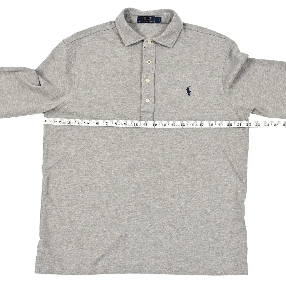 Polo Ralph Lauren Minimalist Men's Large Grey Mesh Long Sleeve Polo Shirt Preppy